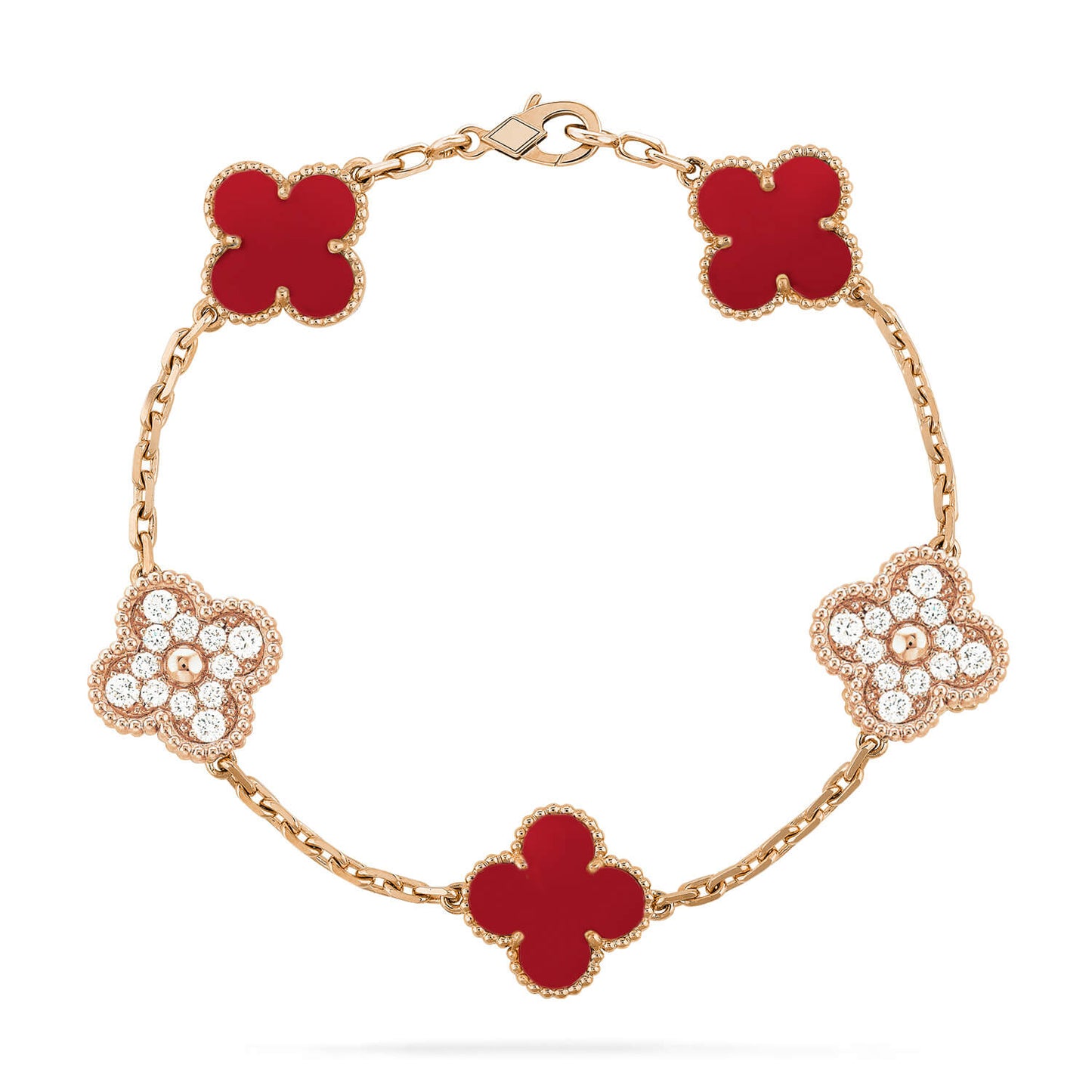 [Basjewels]CLOVER 5 MOTIFS CARNELIAN DIAMOND BRACELET