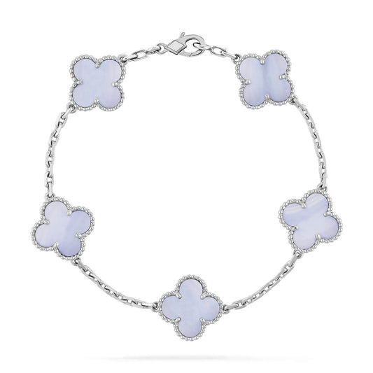 [Basjewels]CLOVER  5 MOTIF PURPLE CHALCEDONY BRACELET SILVER