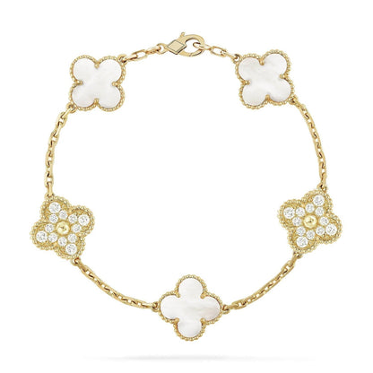 [Basjewels]CLOVER BRACELET 5 MOTIF WHITE MOP DIAMOND