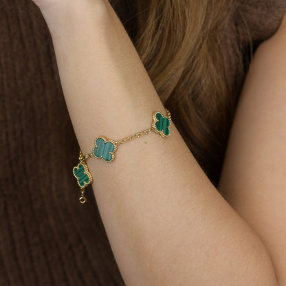 [Basjewels]CLOVER 5 MOTIFS MALACHITE BRACELET