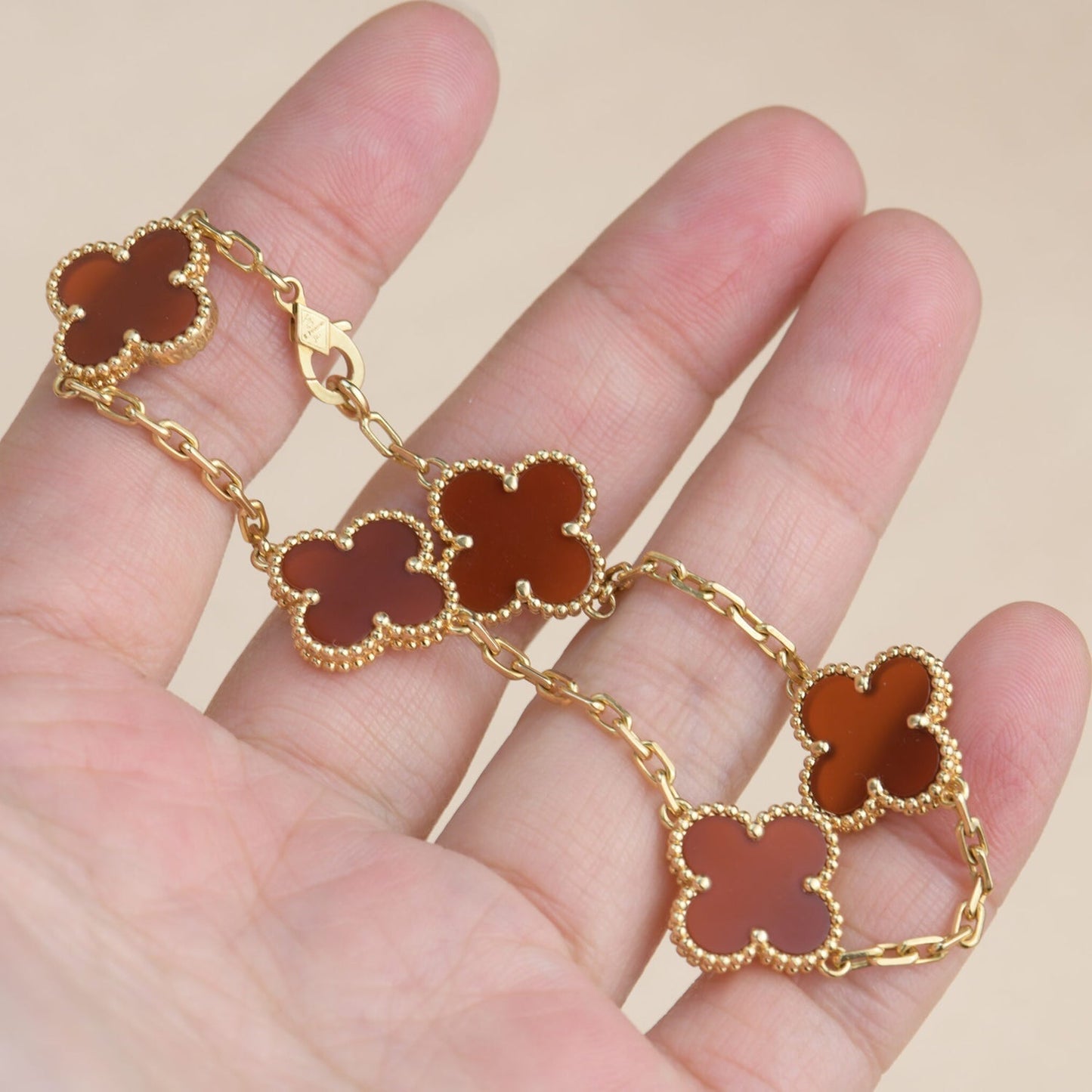 [Basjewels]CLOVER 5 MOTIFS RED AGATE  BRACELET