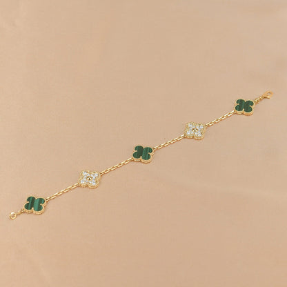 [Basjewels]CLOVER 5 MOTIF MALACHITE DIAMOND BRACELET