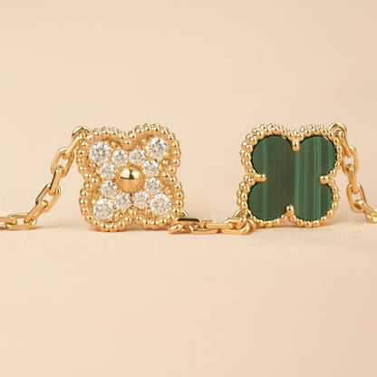 [Basjewels]CLOVER 5 MOTIF MALACHITE DIAMOND BRACELET