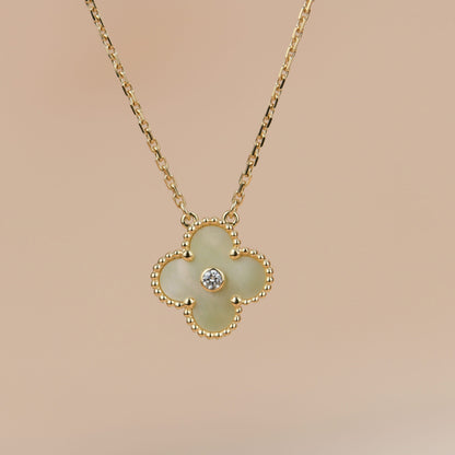 [Basjewels]CLOVER 15MM DIAMOND GOLD MOTHER OF PEARL NECKLACE