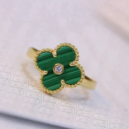 [Basjewels]CLOVER MALACHITE RING GOLD DIAMOND