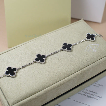 [Basjewels]CLOVER 5 MOTIF ONYXS  BRACELET SILVER