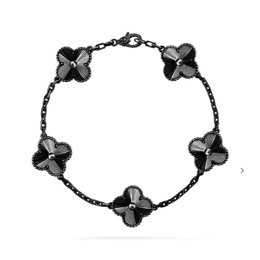 [Basjewels]CLOVER 5 MOTIF BLACK BRACELET