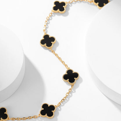 [Basjewels]CLOVER 10 MOTIFS ONYX NECKLACE