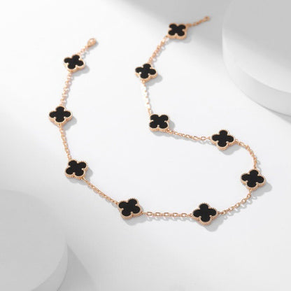 [Basjewels]CLOVER 10 MOTIFS ONYX NECKLACE