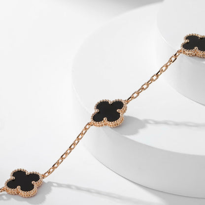 [Basjewels]CLOVER 10 MOTIFS ONYX NECKLACE