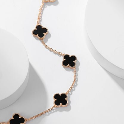 [Basjewels]CLOVER 10 MOTIFS ONYX NECKLACE