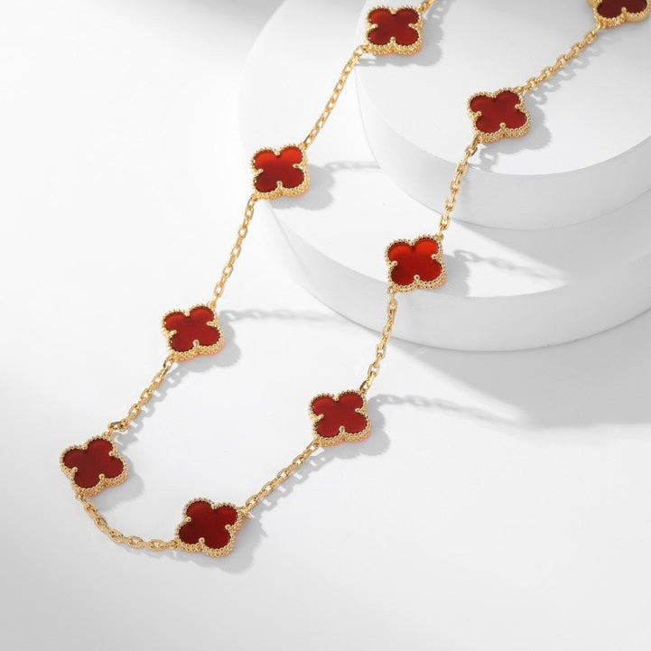 [Basjewels]CLOVER 10 MOTIFS CARNELIAN NECKLACE