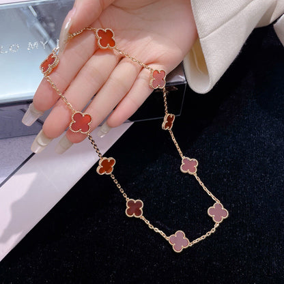 [Basjewels]CLOVER 10 MOTIFS CARNELIAN NECKLACE