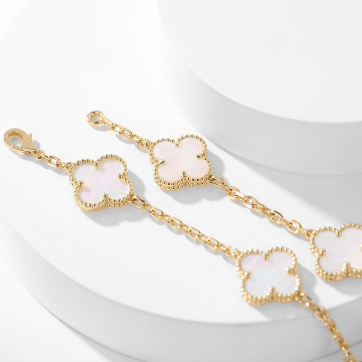 [Basjewels]CLOVER 10 MOTIFS WHITE MOTHER OF PEARL NECKLACE