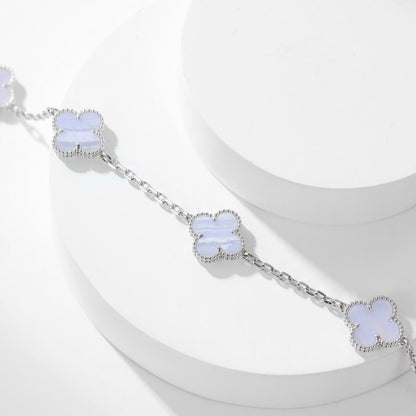 [Basjewels]CLOVER 10 MOTIFS PURPLE CHALCEDONY NECKLACE