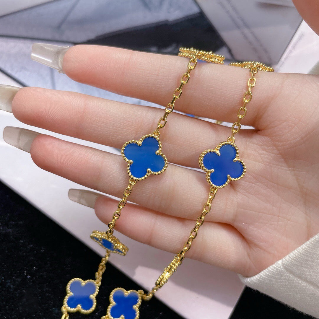 [Basjewels]CLOVER 10 MOTIFS BLUE AGATE NECKLACE