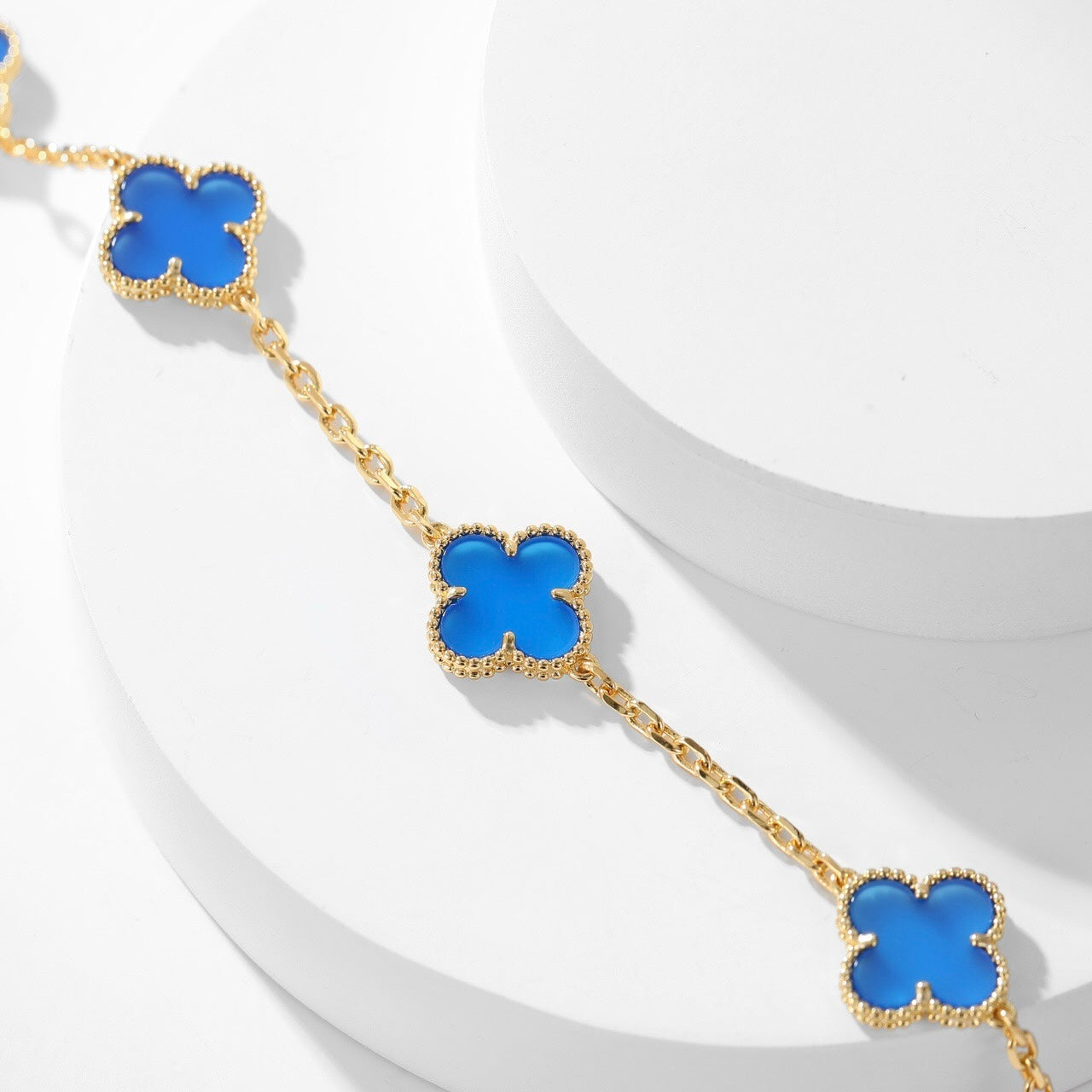 [Basjewels]CLOVER 10 MOTIFS BLUE AGATE NECKLACE