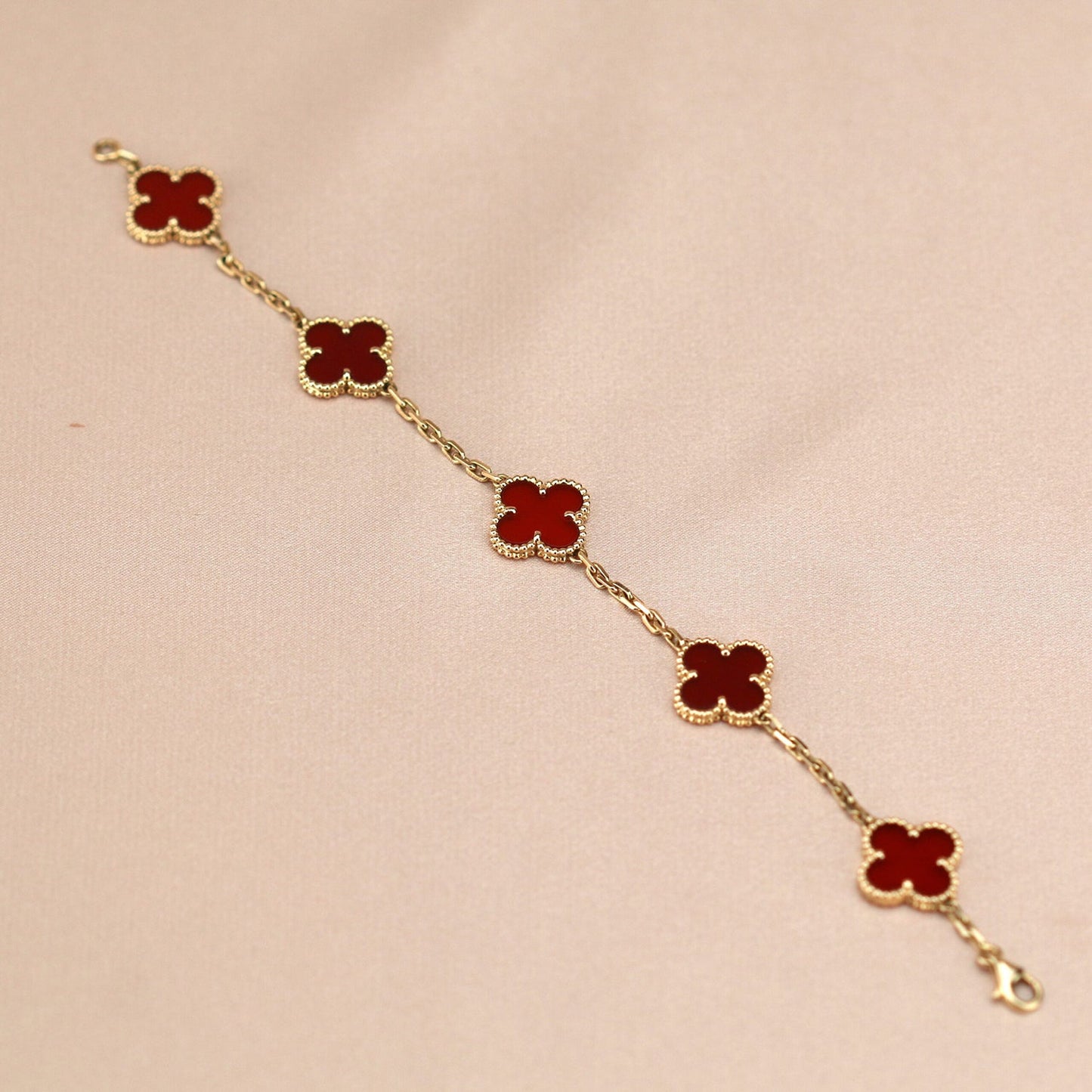 [Basjewels]CLOVER 5 MOTIFS RED AGATE  BRACELET