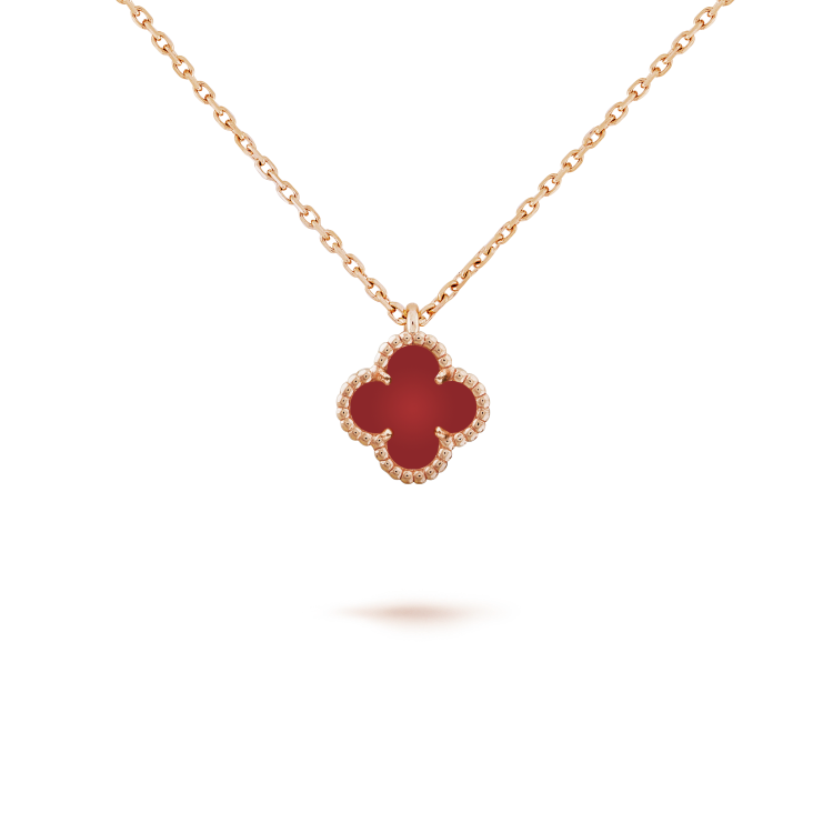 [Basjewels]CLOVER MINI 9.5MM WHITE CARNELIANS NECKLACE