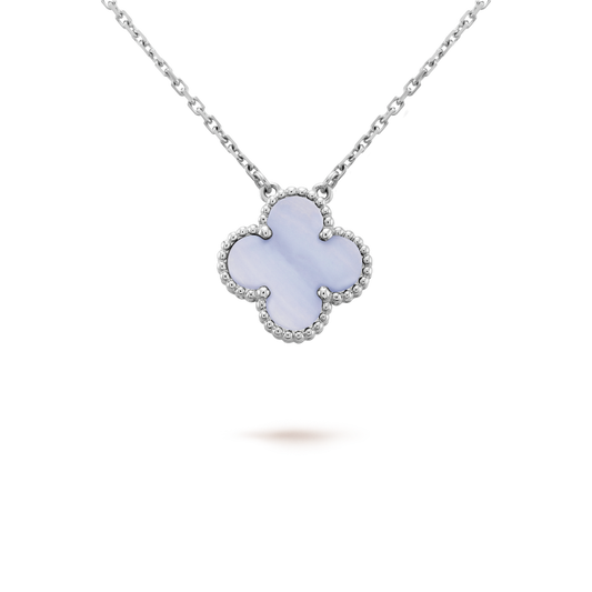 [Basjewels]CLOVER 15MM BLUE CHALCEDONY NECKLACE SILVER