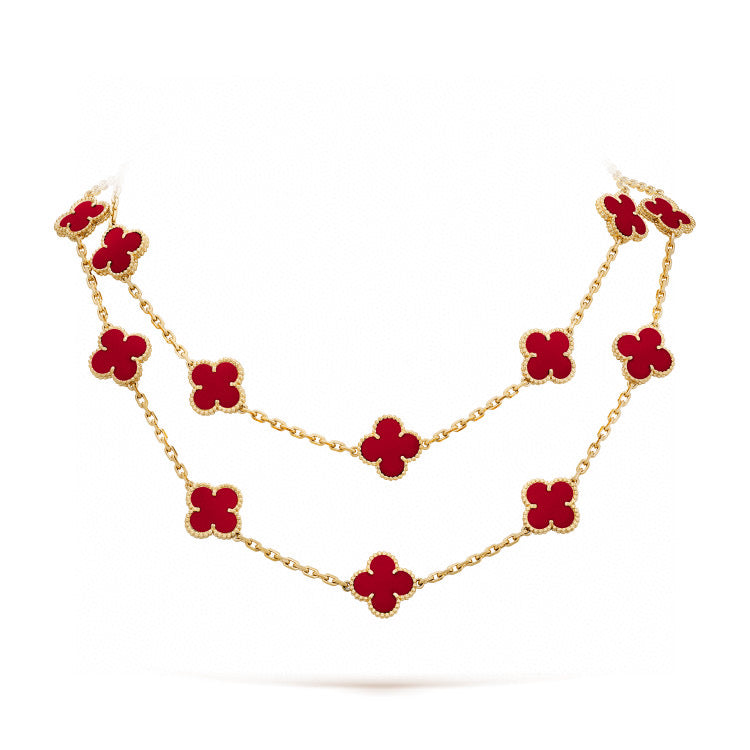 [Basjewels]CLOVER 20 MOTIFS CARNELIAN NECKLACE