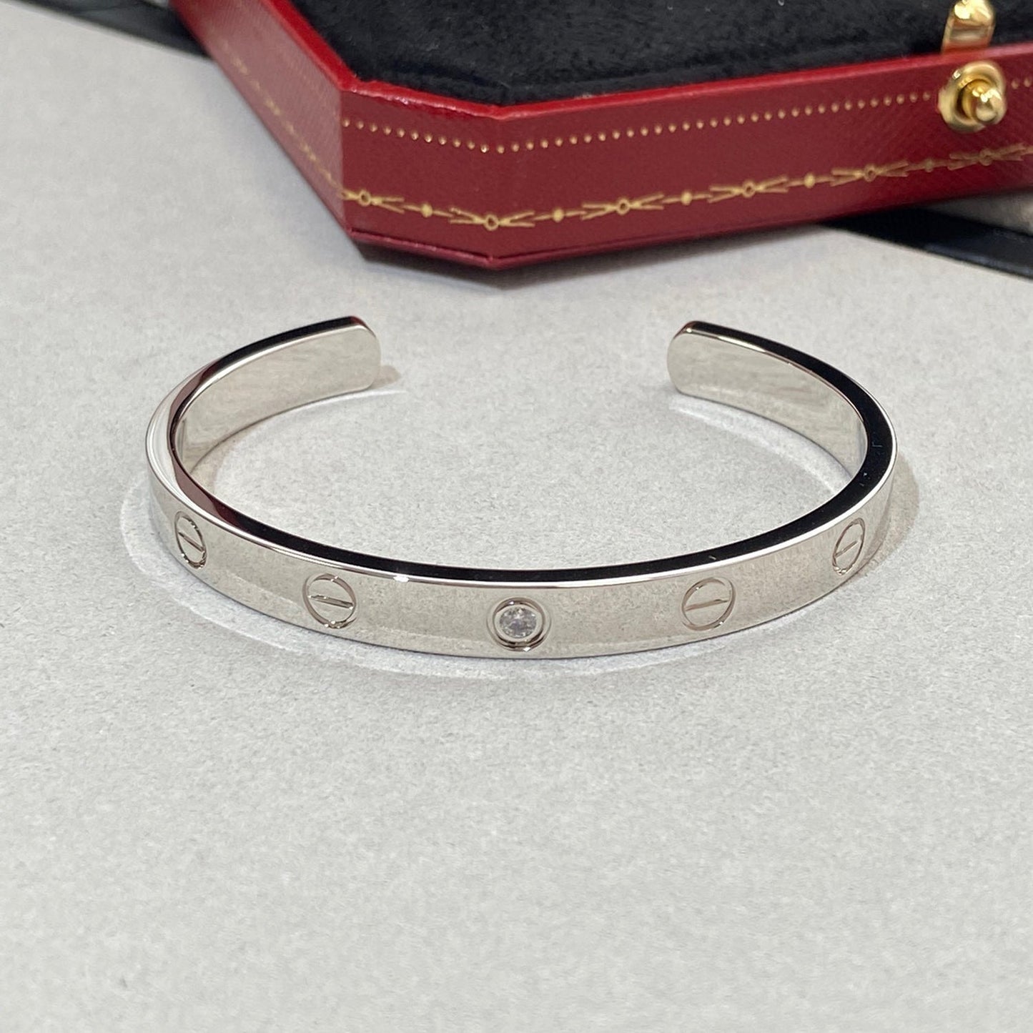 [Basjewels]LOVE BRACELET 6.1MM 1 DIAMOND OPEN CUFF