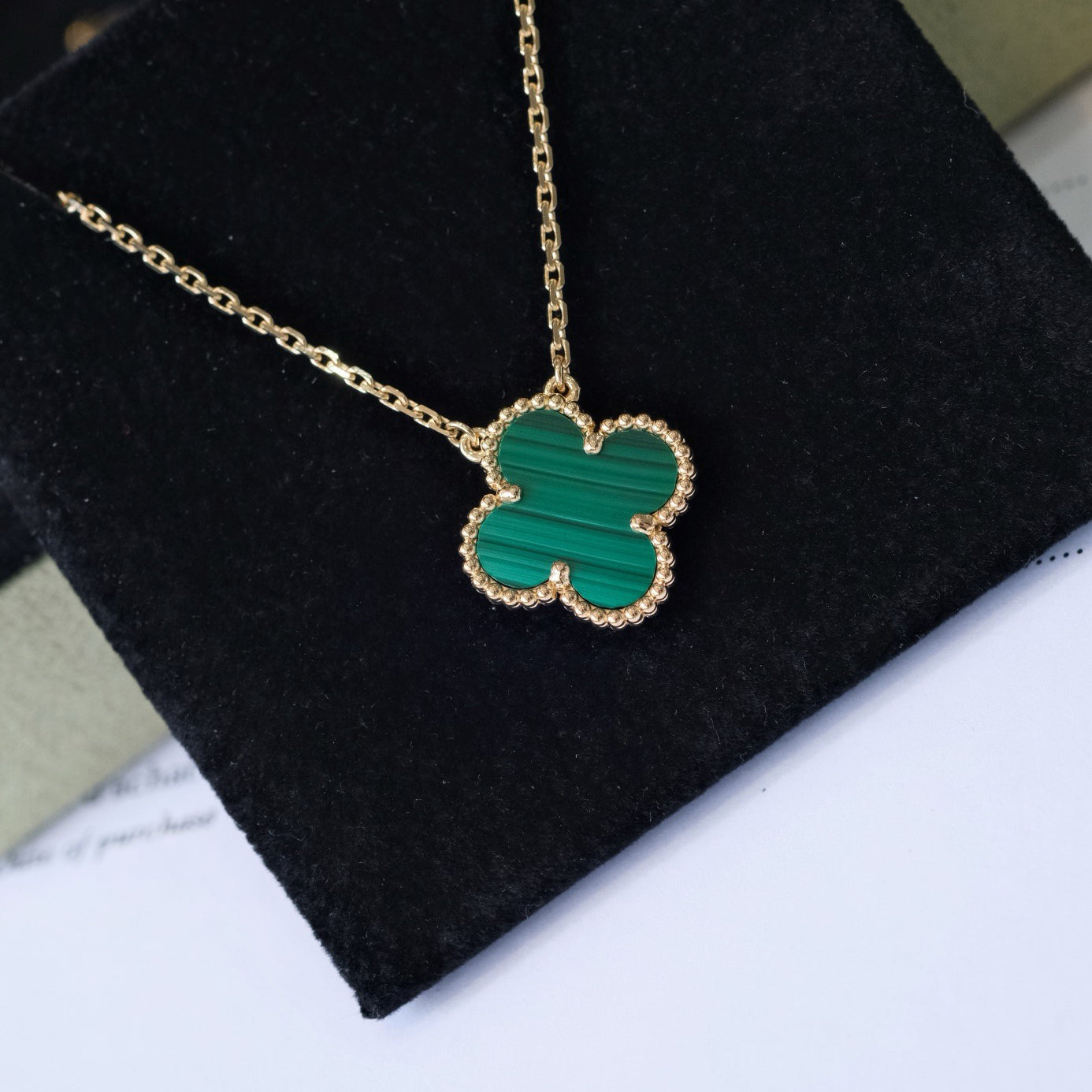 [Basjewels]CLOVER 15MM MALACHITE SINGLE FLOWER  NECKLACE