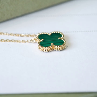 [Basjewels]CLOVER 15MM MALACHITE SINGLE FLOWER  NECKLACE