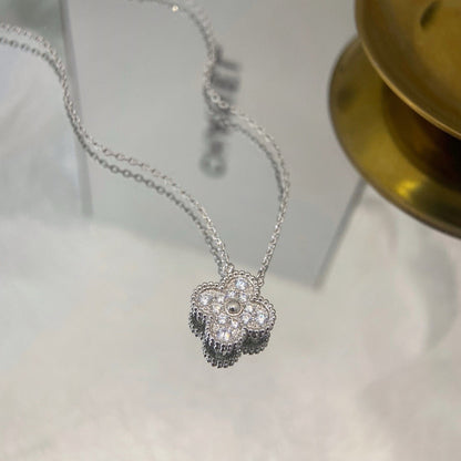 [Basjewels]CLOVER 15MM DIAMOND SINGLE FLOWER NECKLACE