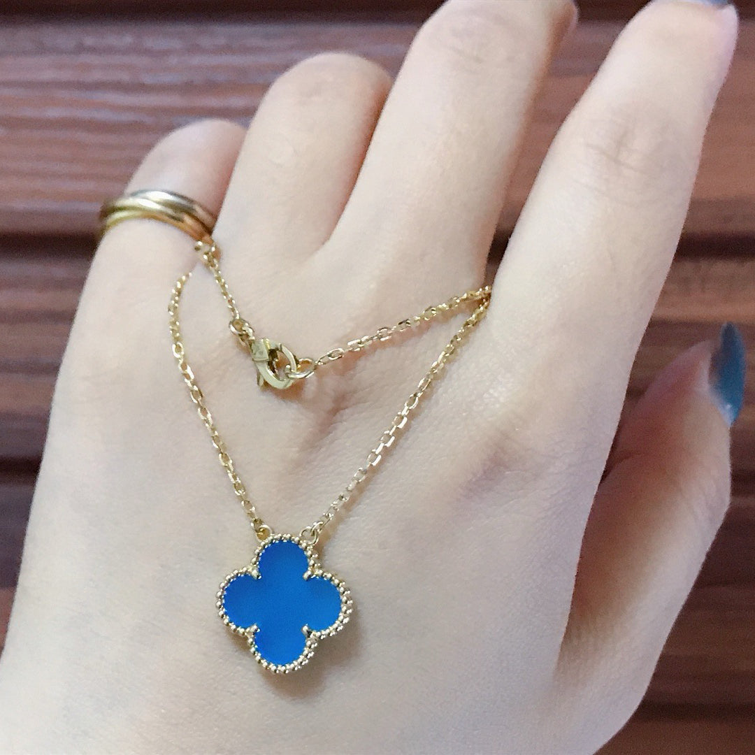 [Basjewels]CLOVER 15MM BLUE AGATE NECKLACE