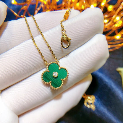 [Basjewels]CLOVER 15MM DIAMOND TURQUOISE NECKLACE