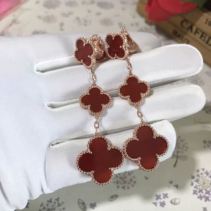 [Basjewels]CLOVER 3 MOTIF CARNELIAN DROP EARRINGS