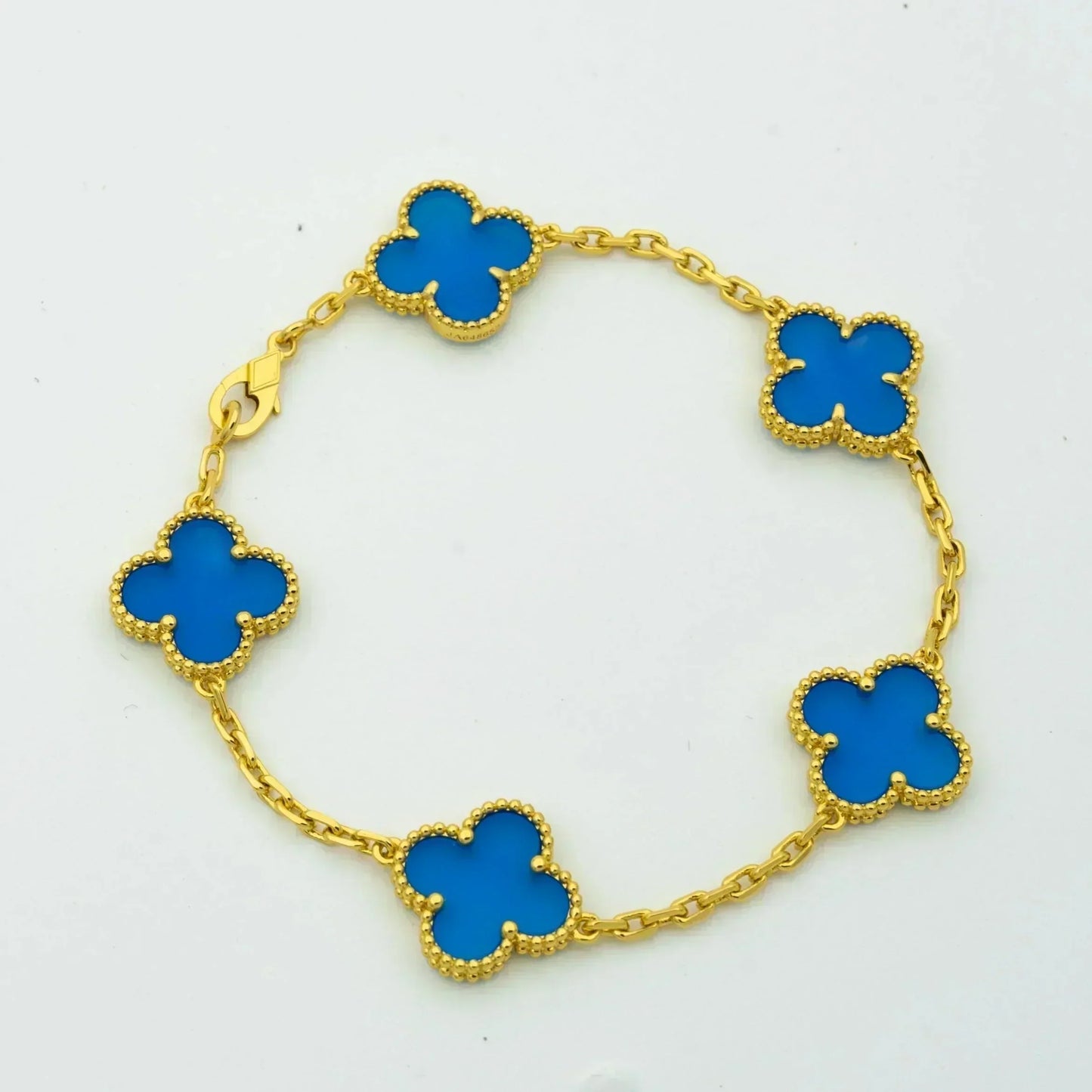 [Basjewels]CLOVER 5 MOTIFS BLUE AGATE BRACELET