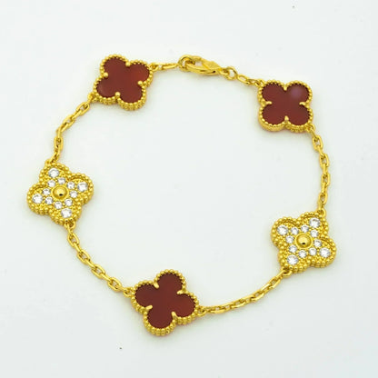 [Basjewels]CLOVER 5 MOTIFS CARNELIAN DIAMOND BRACELET