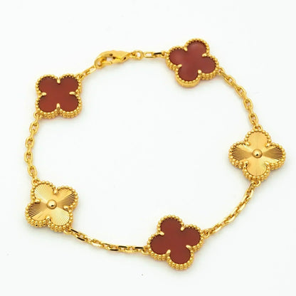 [Basjewels]CLOVER  5 MOTIFS CARNELIAN GOLD BRACELET