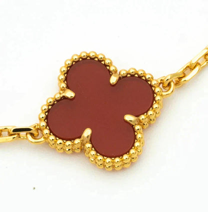 [Basjewels]CLOVER 5 MOTIFS CARNELIAN DIAMOND BRACELET