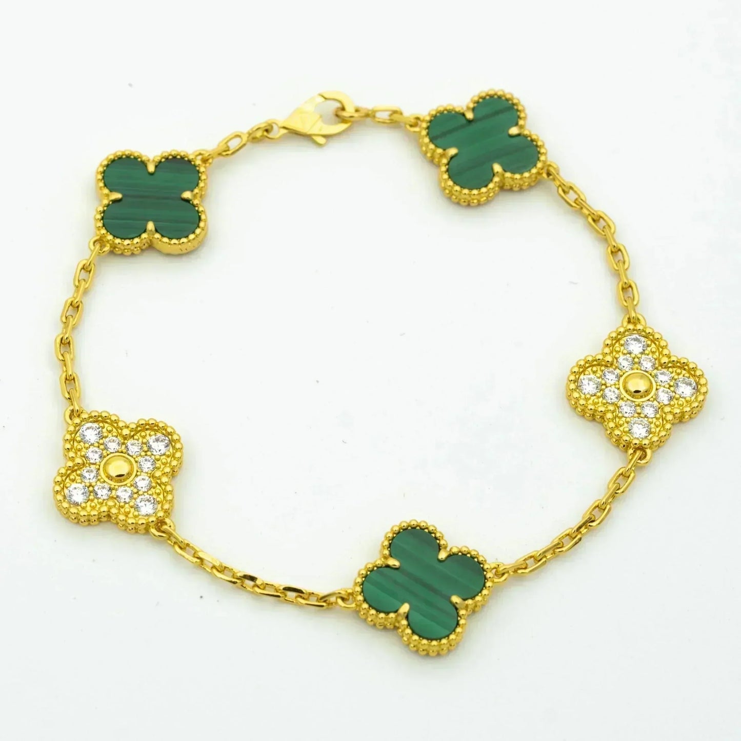 [Basjewels]CLOVER 5 MOTIF MALACHITE DIAMOND BRACELET