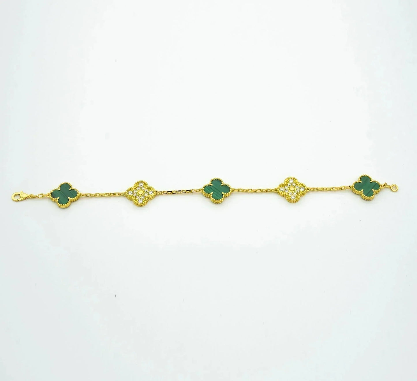 [Basjewels]CLOVER 5 MOTIF MALACHITE DIAMOND BRACELET