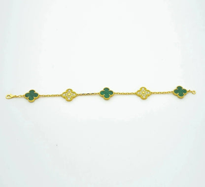 [Basjewels]CLOVER 5 MOTIF MALACHITE DIAMOND BRACELET