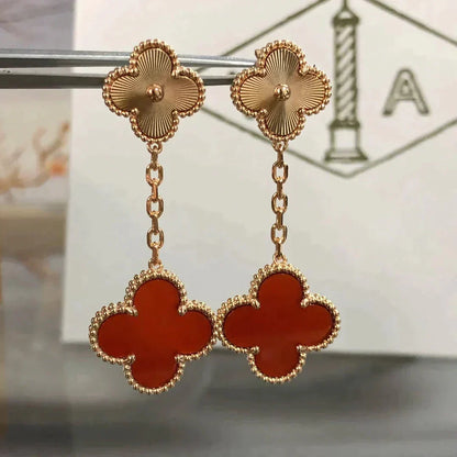 [Basjewels]CLOVER 2 MOTIF  LASER CARNELIAN EARRINGS