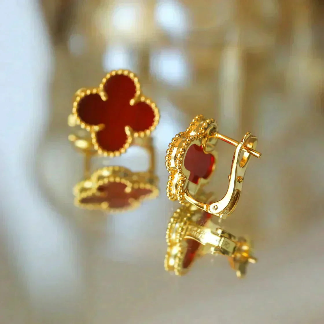 [Basjewels]CLOVER MEDIUM 1 MOTIFS CARNELIAN  EARRINGS