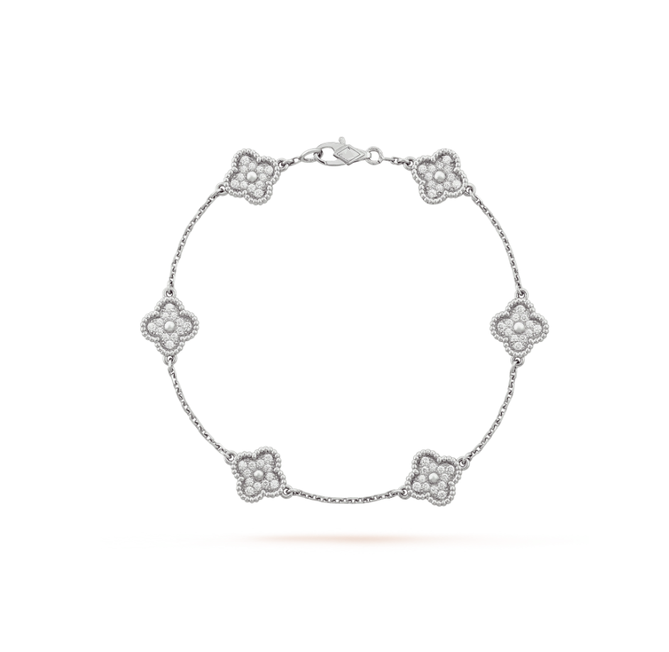 [Basjewels]CLOVER 6 MOTIF SILVER DIAMOND BRACELET