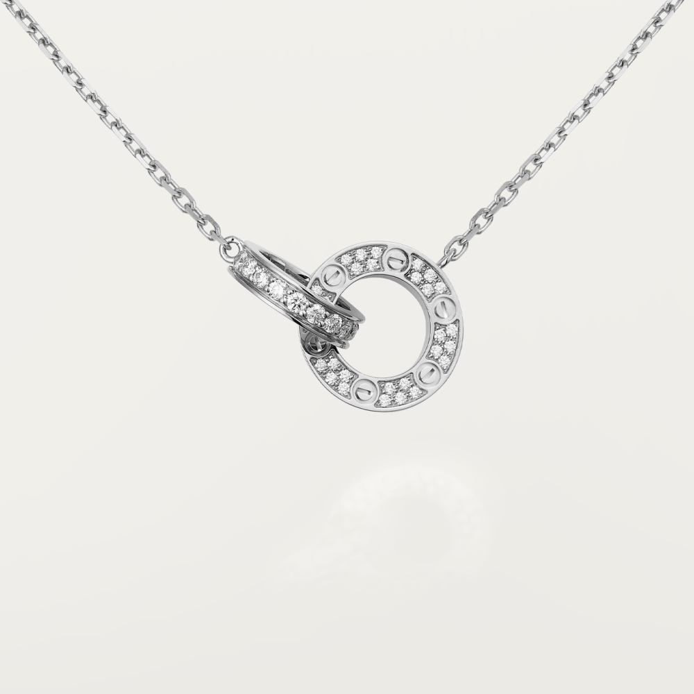 [Basjewels]LOVE 7.6MM NECKLACE ROSE GOLD AND SILVER  FULL DIAMOND