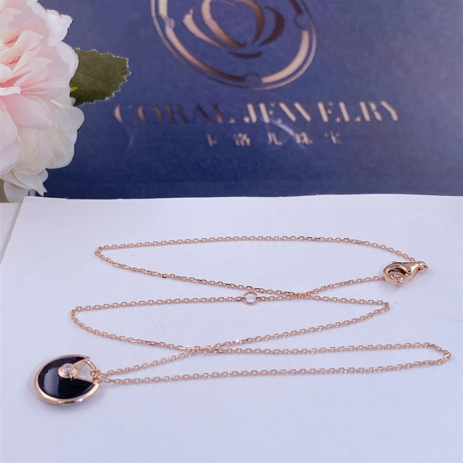 [BSNL Jewels]AMULETTE ROSÉGOLD ONYX HALSKETTE