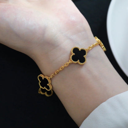 [Basjewels]CLOVER  5 MOTIFS BLACK ONYX BRACELET