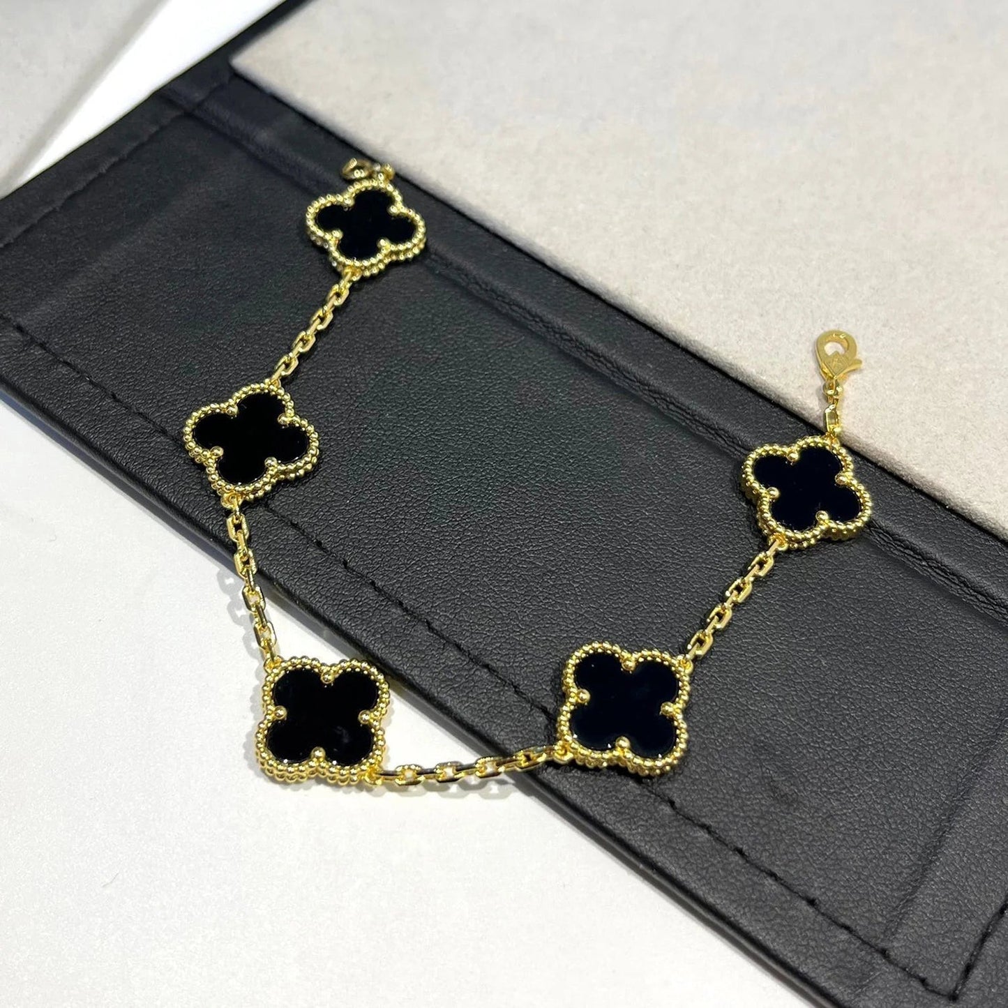 [Basjewels]CLOVER  5 MOTIFS BLACK ONYX BRACELET