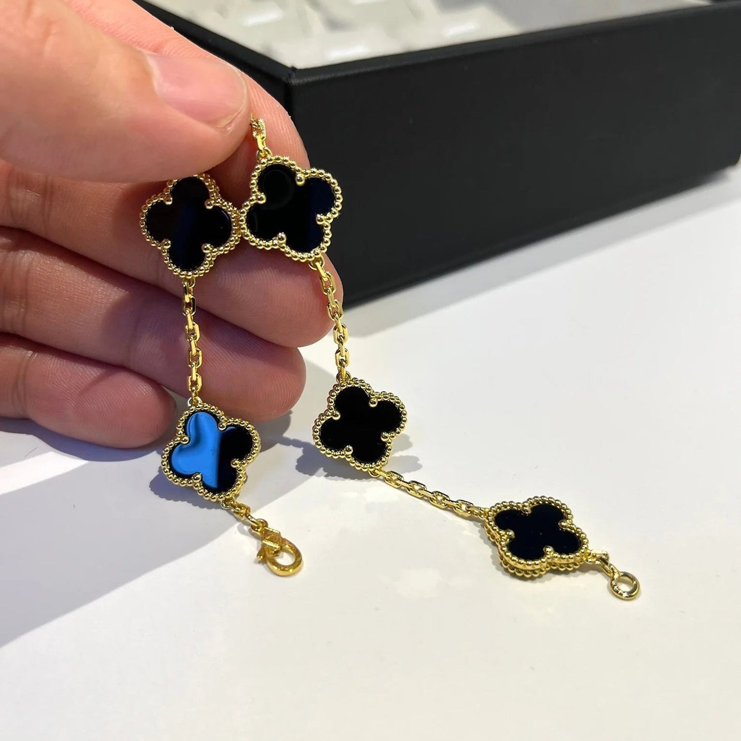 [Basjewels]CLOVER  5 MOTIFS BLACK ONYX BRACELET