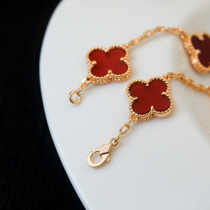 [Basjewels]CLOVER 5 MOTIFS RED AGATE  BRACELET