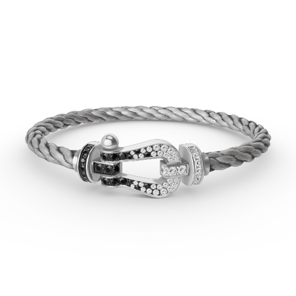 [BSNL Jewels]FORCE GROSSES HUFEISENARMBAND MIT SCHWARZEN WEISSEN DIAMANTEN SILBER