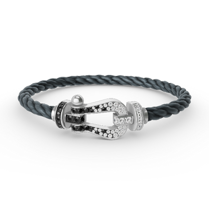 [BSNL Jewels]FORCE GROSSES HUFEISENARMBAND MIT SCHWARZEN WEISSEN DIAMANTEN SILBER